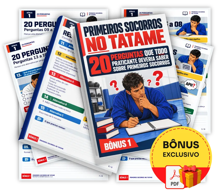 Mockup do 🎁 BÔNUS #1 — 20 Perguntas que Todo Praticante Deveria Saber Sobre Primeiros Socorros