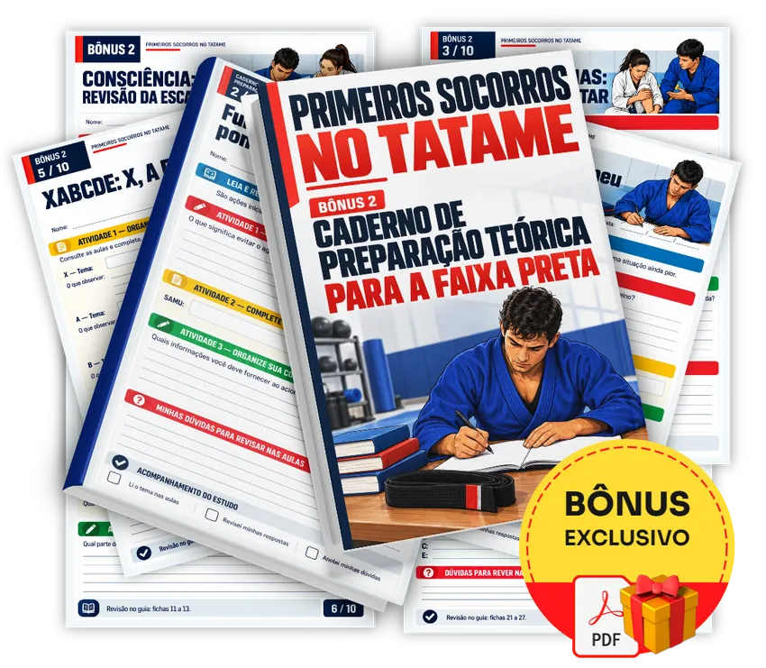 Mockup do 🎁 BÔNUS #2 — Caderno de Preparação Teórica para a Faixa Preta